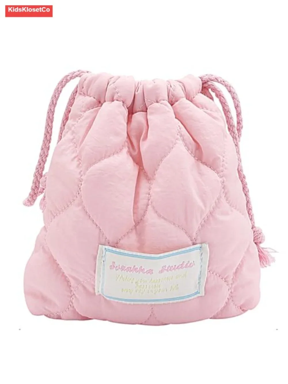 Quilted Drawstring Makeup Bag Cotton Travel Cosmetic Pouch Cute Pink Mini